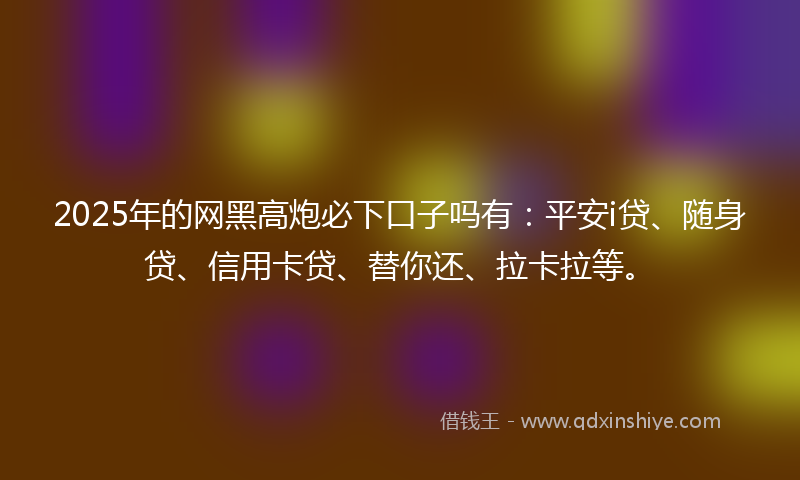2025年的网黑高炮必下口子吗有：平安i贷、随身贷、信用卡贷、替你还、拉卡拉等。