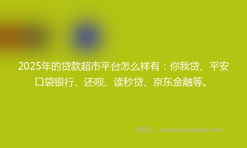 2025年的贷款超市平台怎么样有：你我贷、平安口袋银行、还呗、读秒贷、京东金融等。