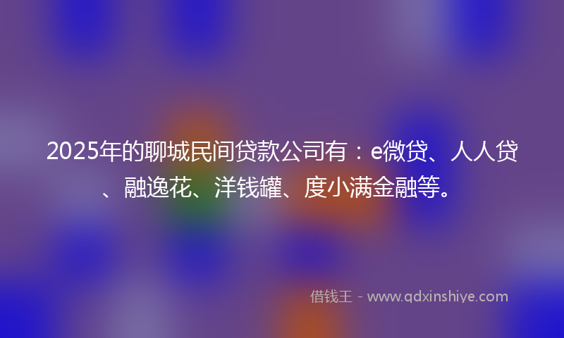 2025年的聊城民间贷款公司有：e微贷、人人贷、融逸花、洋钱罐、度小满金融等。