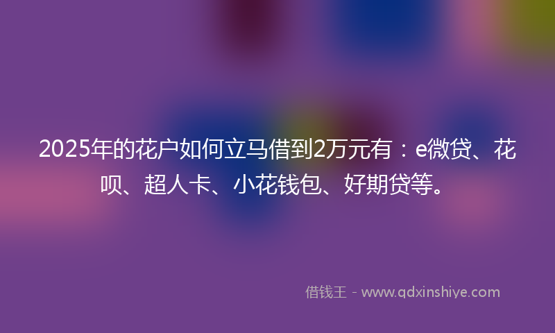 2025年的花户如何立马借到2万元有：e微贷、花呗、超人卡、小花钱包、好期贷等。