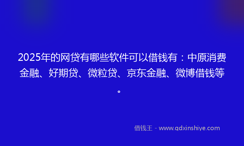 2025年的网贷有哪些软件可以借钱有：中原消费金融、好期贷、微粒贷、京东金融、微博借钱等。