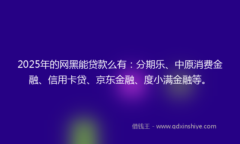 2025年的网黑能贷款么有：分期乐、中原消费金融、信用卡贷、京东金融、度小满金融等。