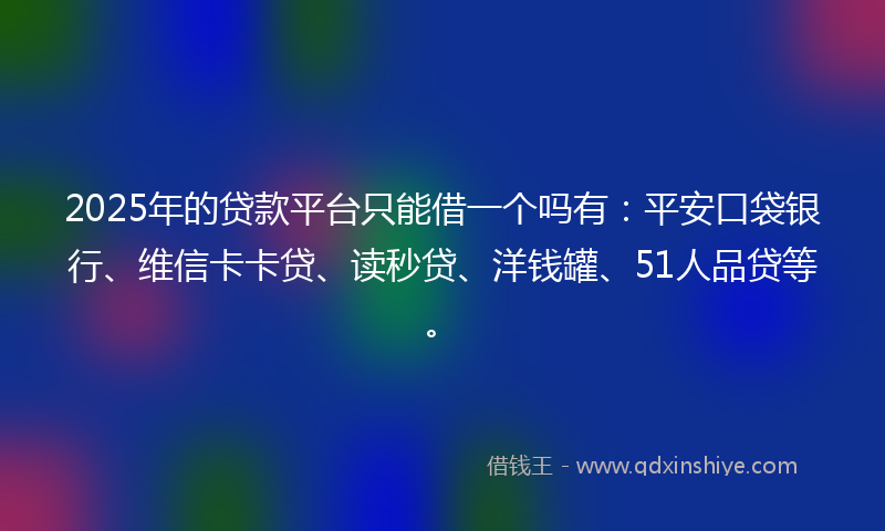 2025年的贷款平台只能借一个吗有：平安口袋银行、维信卡卡贷、读秒贷、洋钱罐、51人品贷等。