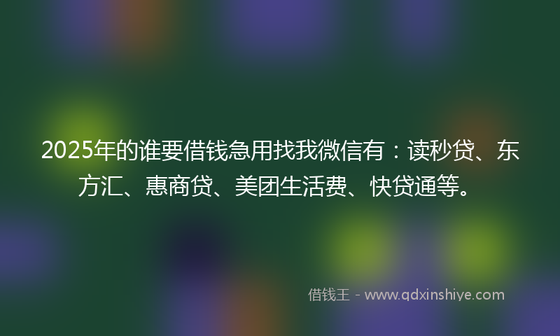 2025年的谁要借钱急用找我微信有：读秒贷、东方汇、惠商贷、美团生活费、快贷通等。