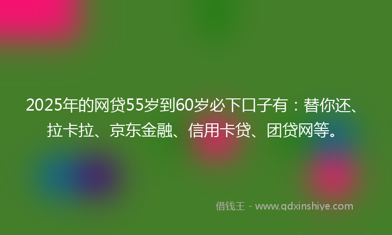 2025年的网贷55岁到60岁必下口子有：替你还、拉卡拉、京东金融、信用卡贷、团贷网等。