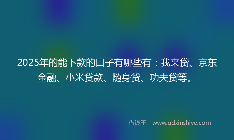 2025年的能下款的口子有哪些有：我来贷、京东金融、小米贷款、随身贷、功夫贷等。