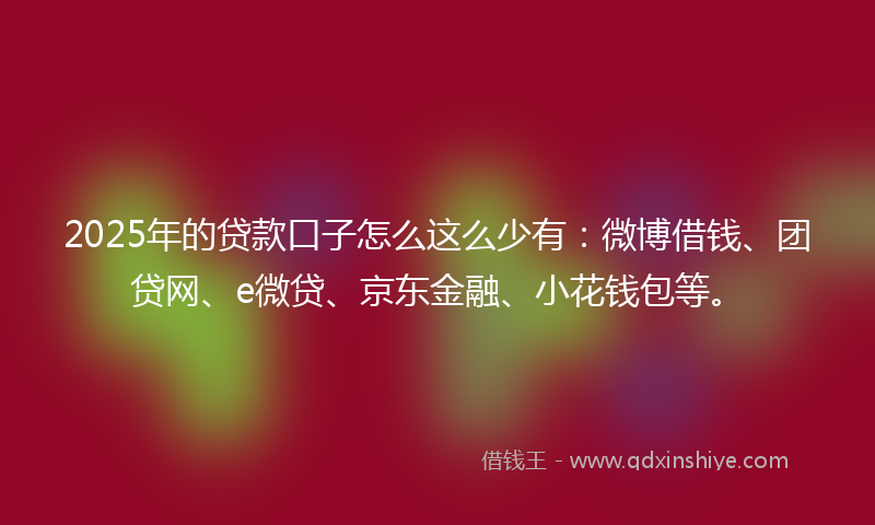 2025年的贷款口子怎么这么少有：微博借钱、团贷网、e微贷、京东金融、小花钱包等。