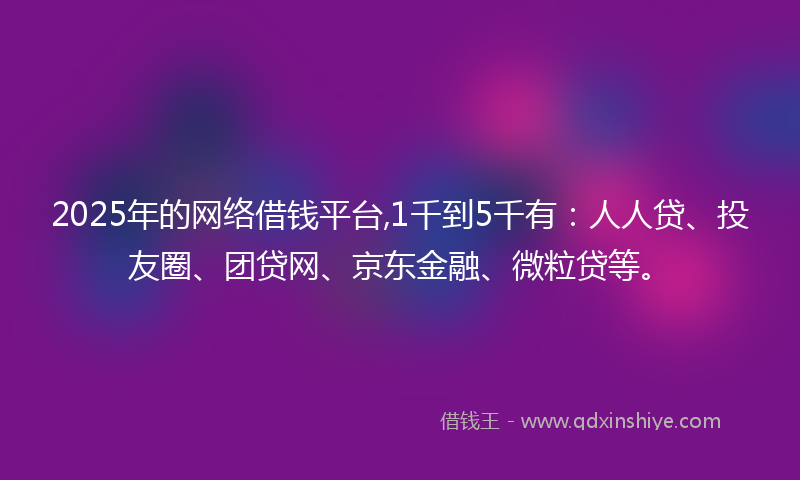 2025年的网络借钱平台,1千到5千有：人人贷、投友圈、团贷网、京东金融、微粒贷等。