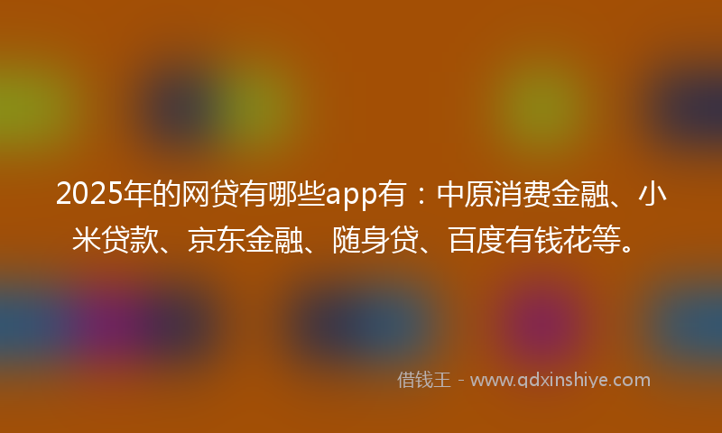 2025年的网贷有哪些app有：中原消费金融、小米贷款、京东金融、随身贷、百度有钱花等。