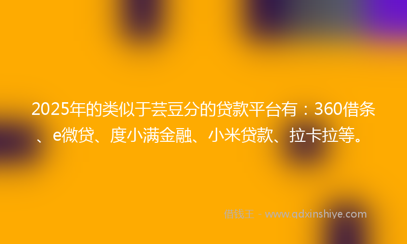 2025年的类似于芸豆分的贷款平台有：360借条、e微贷、度小满金融、小米贷款、拉卡拉等。