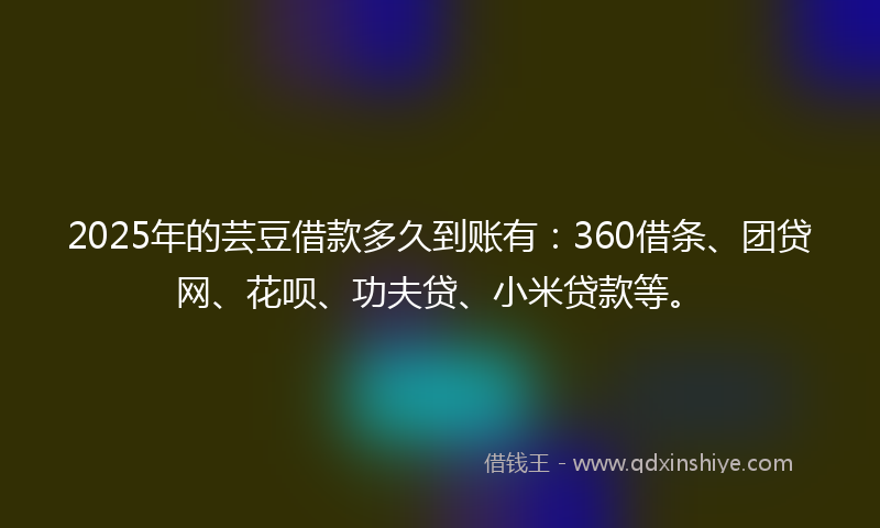 2025年的芸豆借款多久到账有：360借条、团贷网、花呗、功夫贷、小米贷款等。