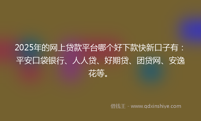 2025年的网上贷款平台哪个好下款快新口子有：平安口袋银行、人人贷、好期贷、团贷网、安逸花等。