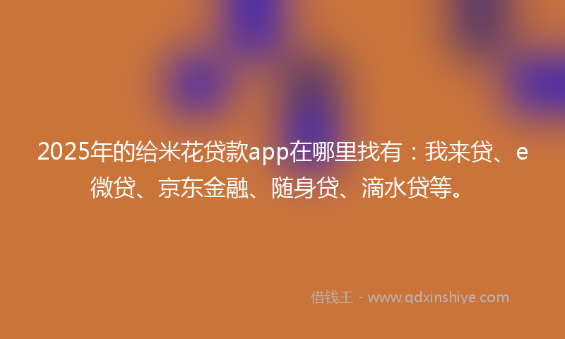 2025年的给米花贷款app在哪里找有：我来贷、e微贷、京东金融、随身贷、滴水贷等。