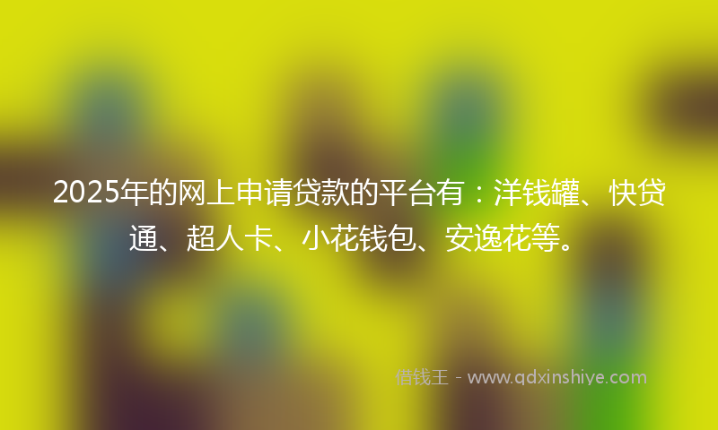 2025年的网上申请贷款的平台有：洋钱罐、快贷通、超人卡、小花钱包、安逸花等。