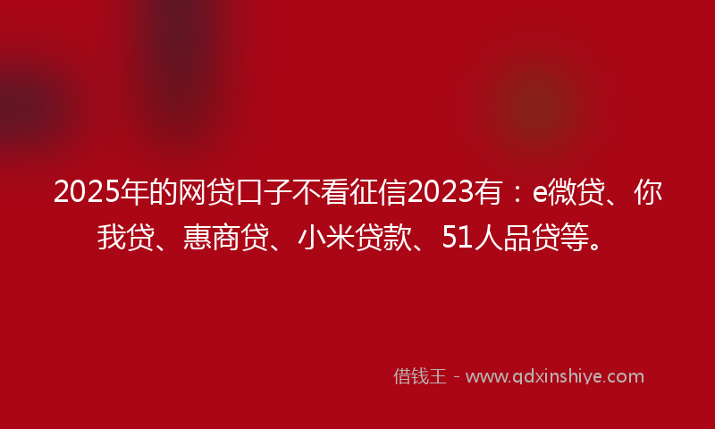 2025年的网贷口子不看征信2023有：e微贷、你我贷、惠商贷、小米贷款、51人品贷等。