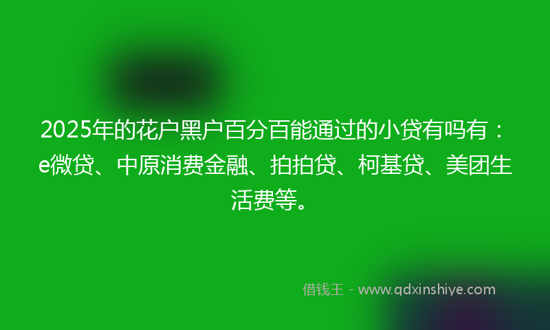 2025年的花户黑户百分百能通过的小贷有吗有：e微贷、中原消费金融、拍拍贷、柯基贷、美团生活费等。