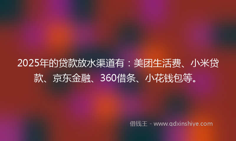 2025年的贷款放水渠道有：美团生活费、小米贷款、京东金融、360借条、小花钱包等。