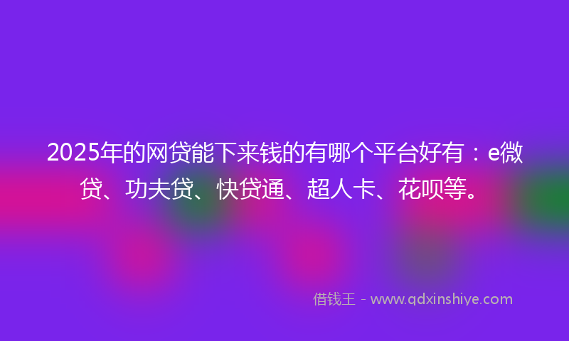 2025年的网贷能下来钱的有哪个平台好有：e微贷、功夫贷、快贷通、超人卡、花呗等。