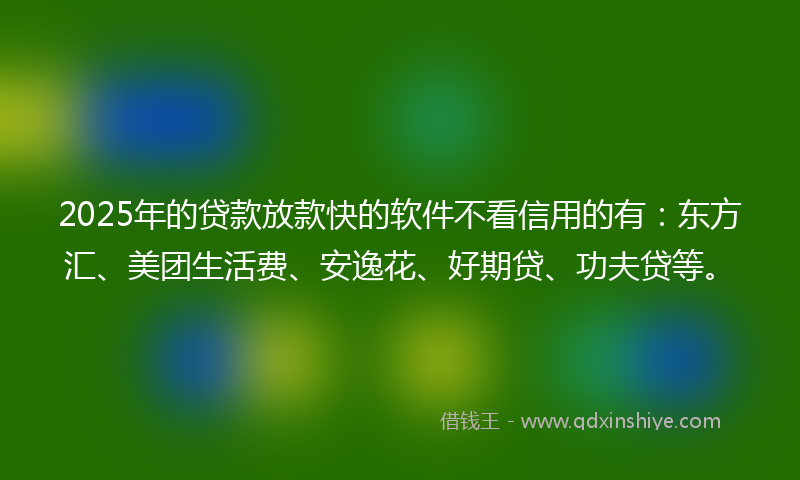 2025年的贷款放款快的软件不看信用的有：东方汇、美团生活费、安逸花、好期贷、功夫贷等。