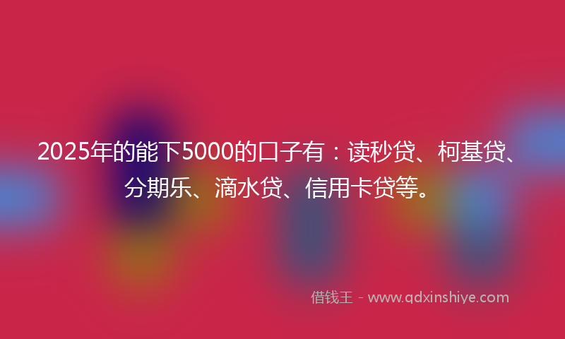 2025年的能下5000的口子有：读秒贷、柯基贷、分期乐、滴水贷、信用卡贷等。