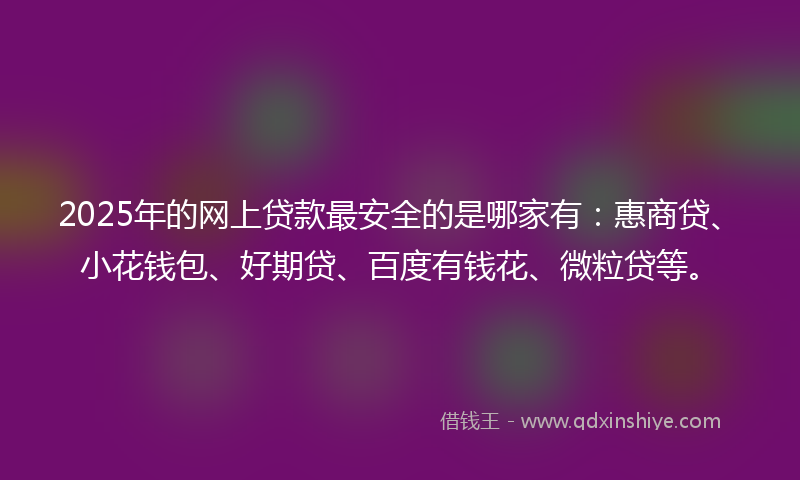 2025年的网上贷款最安全的是哪家有：惠商贷、小花钱包、好期贷、百度有钱花、微粒贷等。