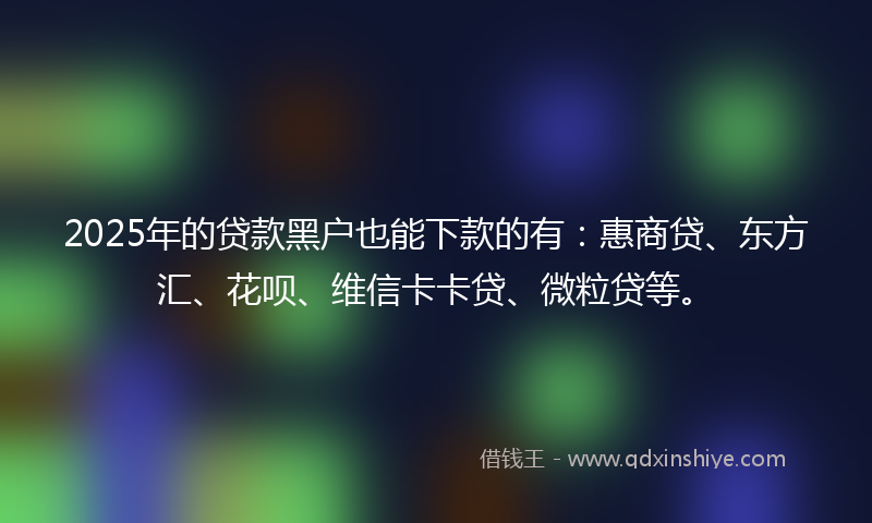 2025年的贷款黑户也能下款的有：惠商贷、东方汇、花呗、维信卡卡贷、微粒贷等。