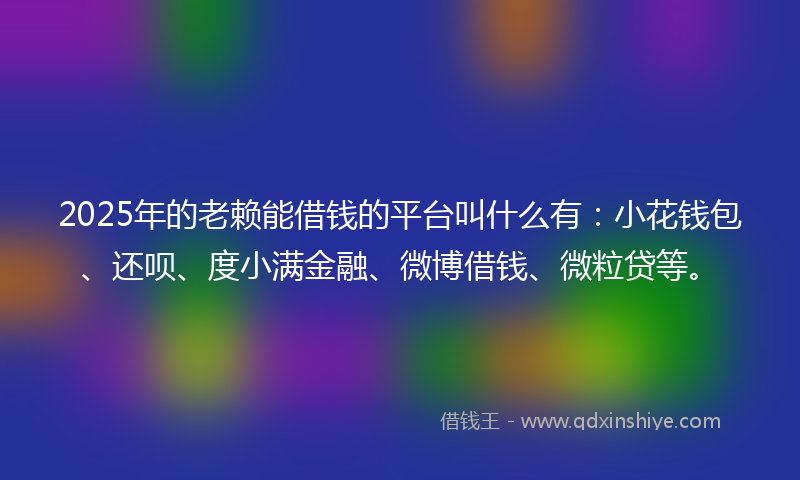 2025年的老赖能借钱的平台叫什么有：小花钱包、还呗、度小满金融、微博借钱、微粒贷等。