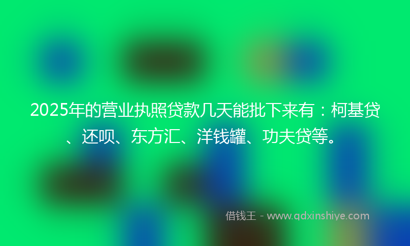 2025年的营业执照贷款几天能批下来有：柯基贷、还呗、东方汇、洋钱罐、功夫贷等。