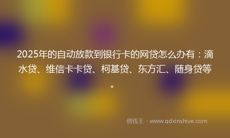 2025年的自动放款到银行卡的网贷怎么办有：滴水贷、维信卡卡贷、柯基贷、东方汇、随身贷等。