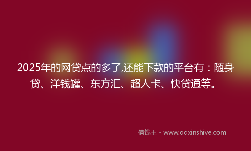 2025年的网贷点的多了,还能下款的平台有：随身贷、洋钱罐、东方汇、超人卡、快贷通等。