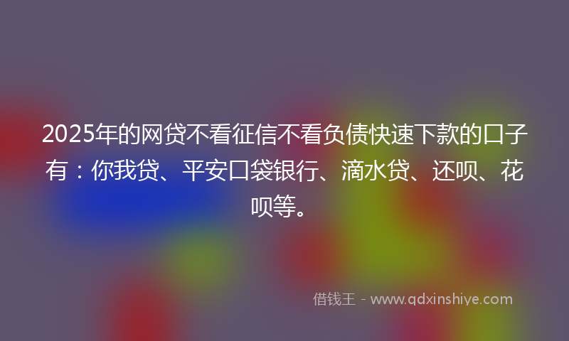 2025年的网贷不看征信不看负债快速下款的口子有：你我贷、平安口袋银行、滴水贷、还呗、花呗等。