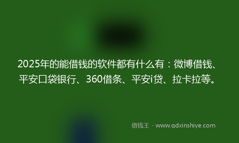 2025年的能借钱的软件都有什么有：微博借钱、平安口袋银行、360借条、平安i贷、拉卡拉等。