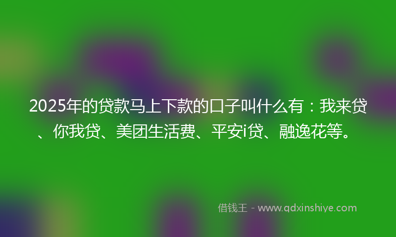 2025年的贷款马上下款的口子叫什么有：我来贷、你我贷、美团生活费、平安i贷、融逸花等。