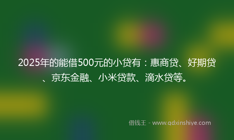 2025年的能借500元的小贷有：惠商贷、好期贷、京东金融、小米贷款、滴水贷等。