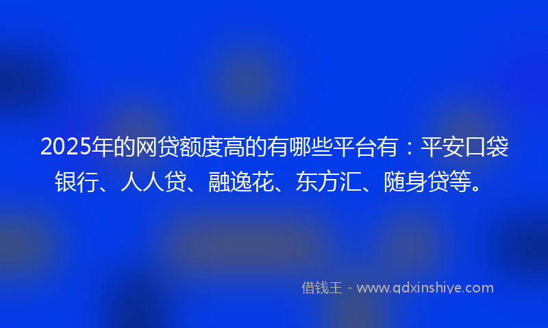 2025年的网贷额度高的有哪些平台有：平安口袋银行、人人贷、融逸花、东方汇、随身贷等。