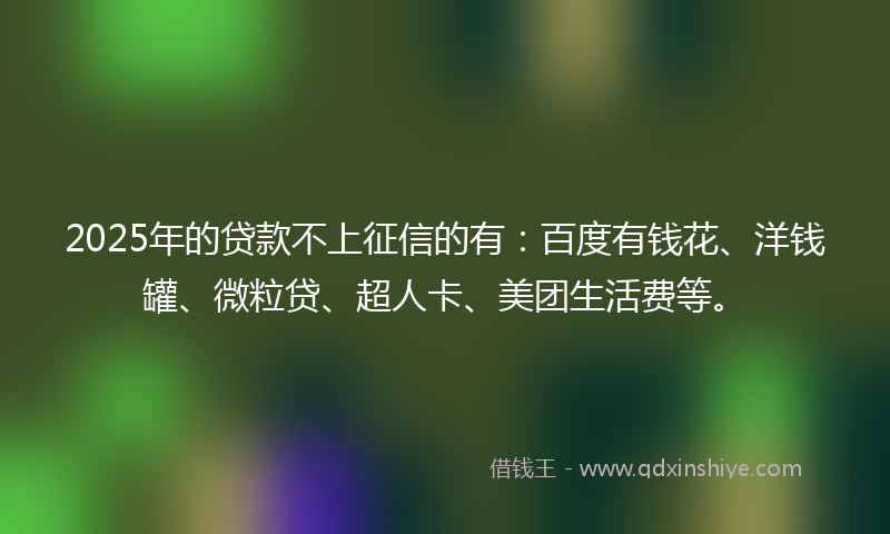 2025年的贷款不上征信的有：百度有钱花、洋钱罐、微粒贷、超人卡、美团生活费等。