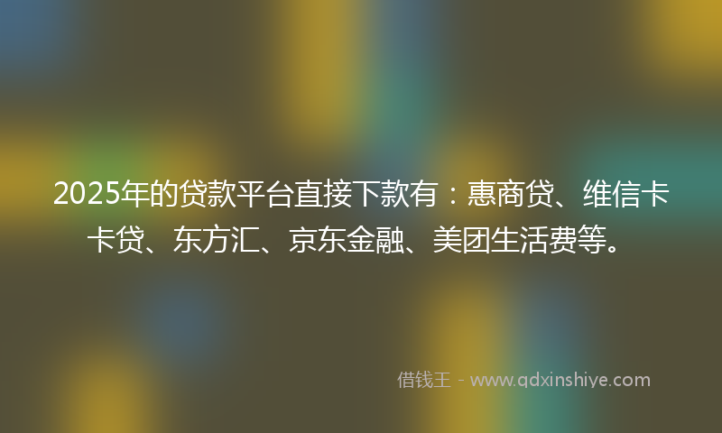 2025年的贷款平台直接下款有：惠商贷、维信卡卡贷、东方汇、京东金融、美团生活费等。