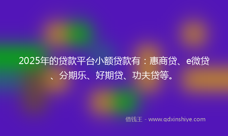 2025年的贷款平台小额贷款有：惠商贷、e微贷、分期乐、好期贷、功夫贷等。