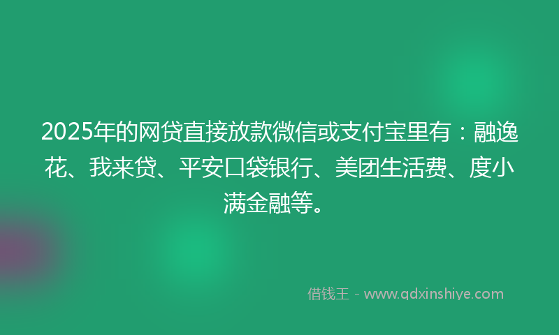 2025年的网贷直接放款微信或支付宝里有：融逸花、我来贷、平安口袋银行、美团生活费、度小满金融等。