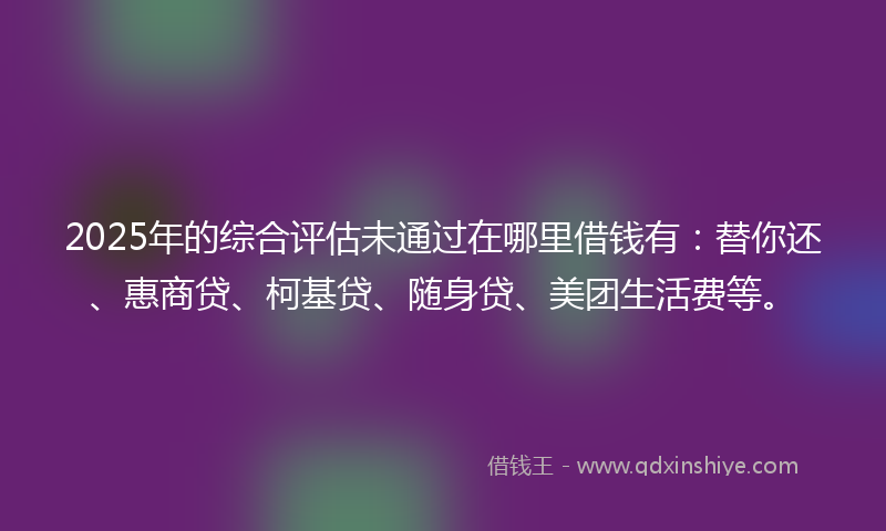 2025年的综合评估未通过在哪里借钱有：替你还、惠商贷、柯基贷、随身贷、美团生活费等。
