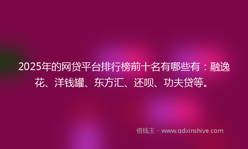 2025年的网贷平台排行榜前十名有哪些有：融逸花、洋钱罐、东方汇、还呗、功夫贷等。