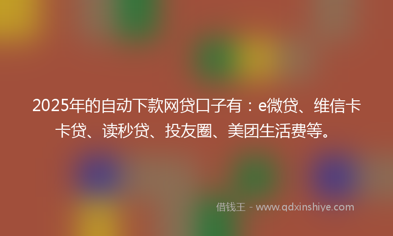 2025年的自动下款网贷口子有：e微贷、维信卡卡贷、读秒贷、投友圈、美团生活费等。