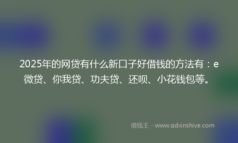 2025年的网贷有什么新口子好借钱的方法有：e微贷、你我贷、功夫贷、还呗、小花钱包等。