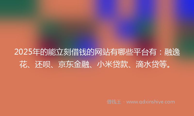 2025年的能立刻借钱的网站有哪些平台有：融逸花、还呗、京东金融、小米贷款、滴水贷等。