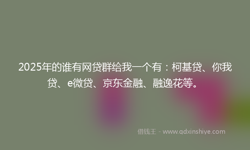 2025年的谁有网贷群给我一个有：柯基贷、你我贷、e微贷、京东金融、融逸花等。