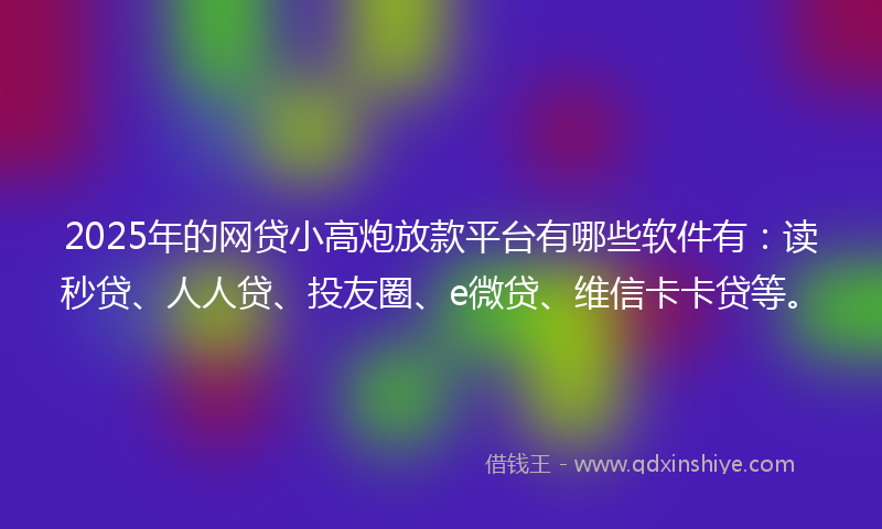 2025年的网贷小高炮放款平台有哪些软件有：读秒贷、人人贷、投友圈、e微贷、维信卡卡贷等。
