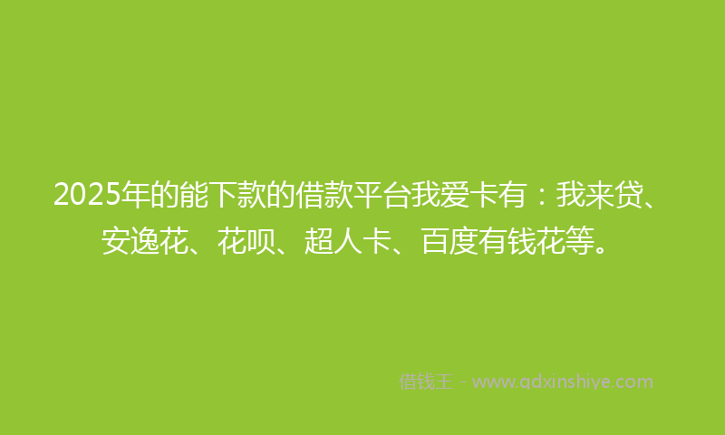 2025年的能下款的借款平台我爱卡有：我来贷、安逸花、花呗、超人卡、百度有钱花等。