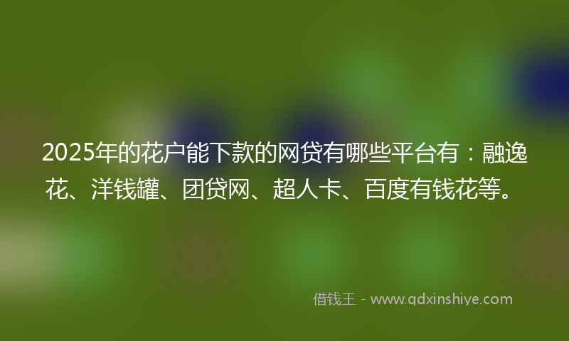 2025年的花户能下款的网贷有哪些平台有：融逸花、洋钱罐、团贷网、超人卡、百度有钱花等。