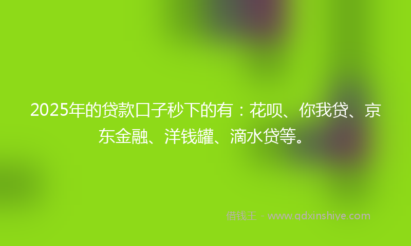 2025年的贷款口子秒下的有：花呗、你我贷、京东金融、洋钱罐、滴水贷等。