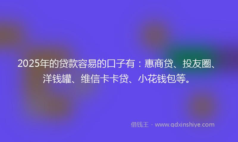 2025年的贷款容易的口子有：惠商贷、投友圈、洋钱罐、维信卡卡贷、小花钱包等。